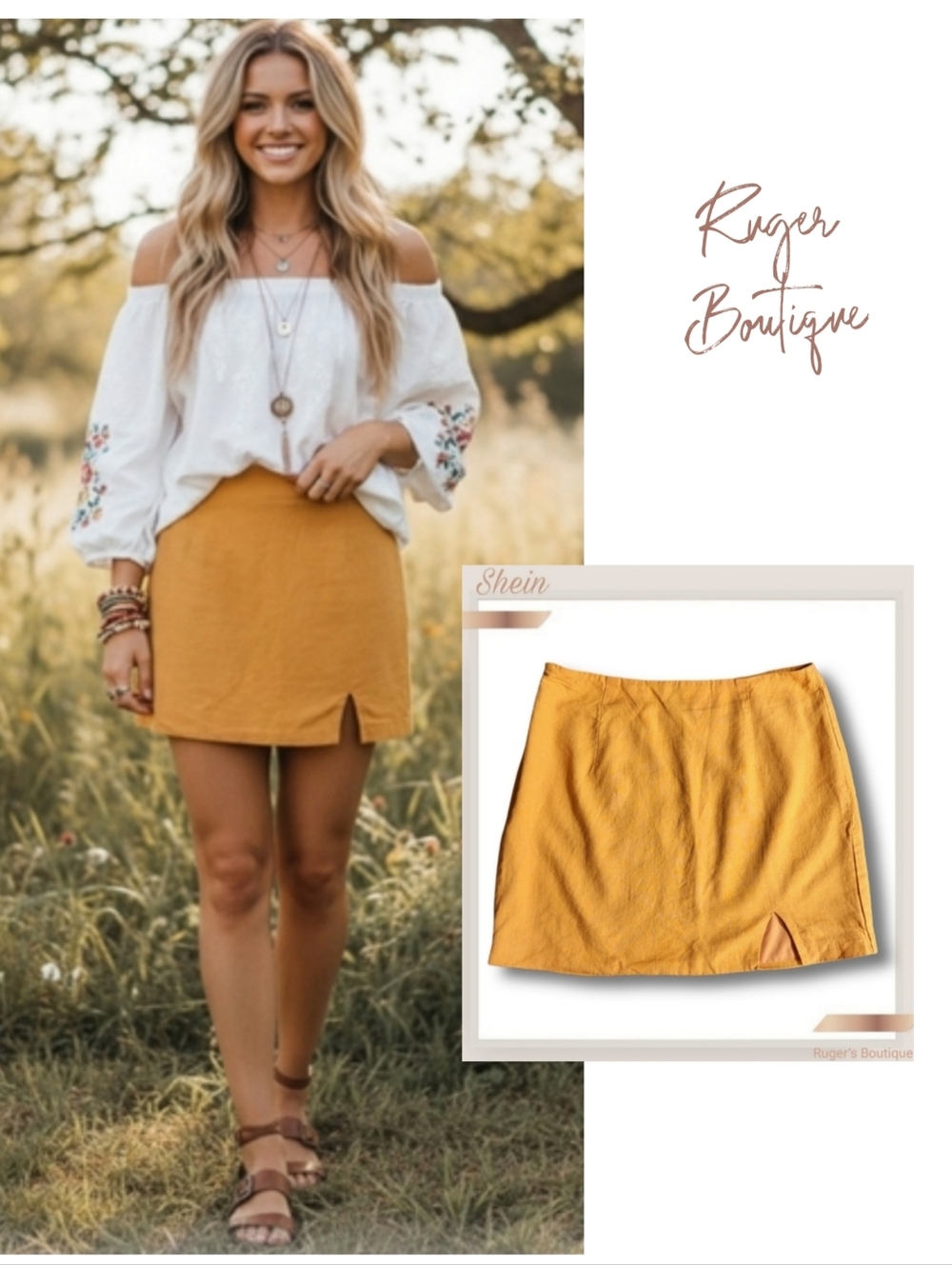 🌿Shein Women's Small (4) Orange Linen Mini Skirt With Side Zipper, Front Cutout
